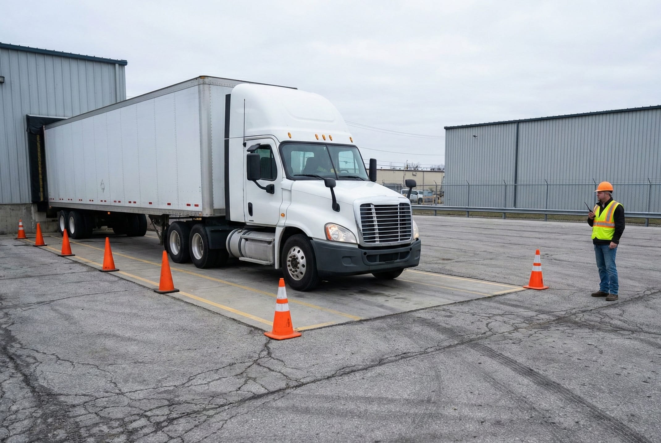 Backing practice on the range at TNT Trucking School in Salt Lake City